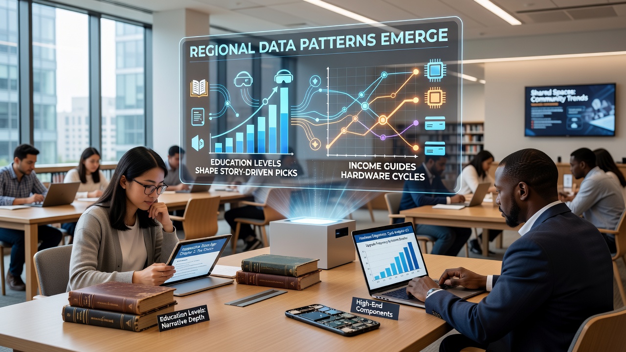 Regional survey maps showing education and income correlations with gaming preferences across shared community spaces and hardware adoption cycles in 2026