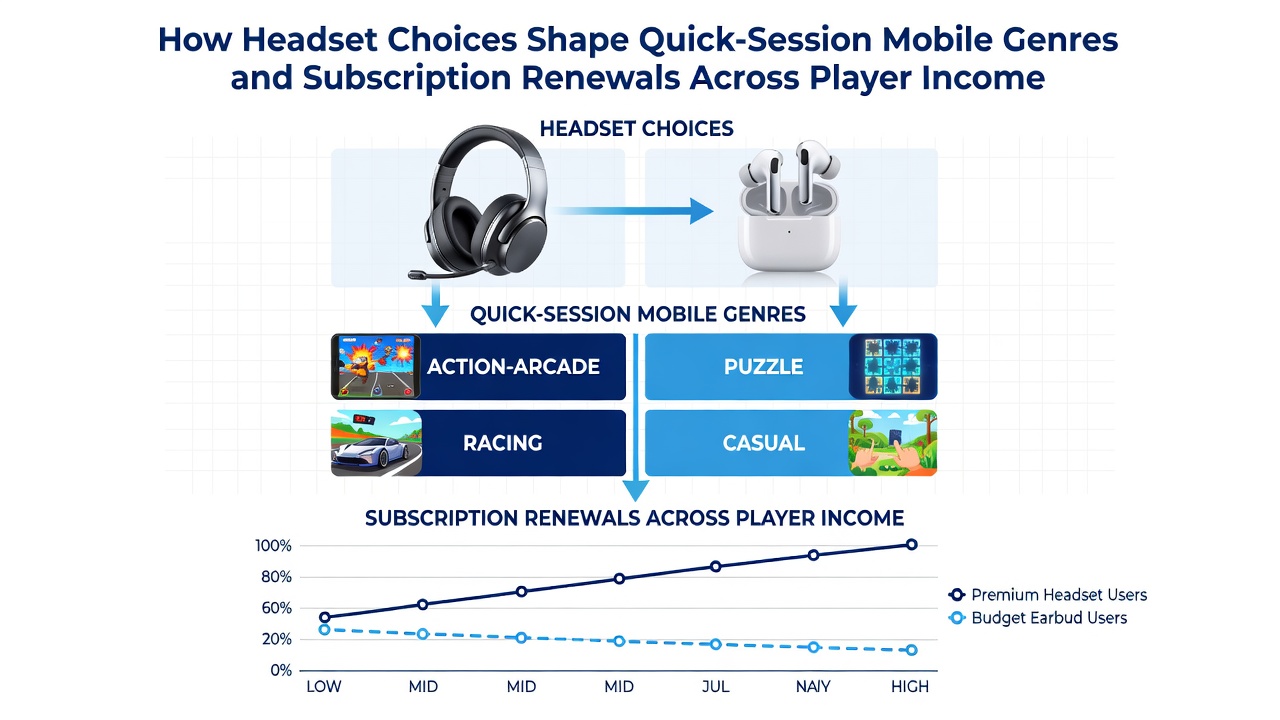 Infographic displaying subscription renewal rates by headset category and annual player income from mid-2026 polling