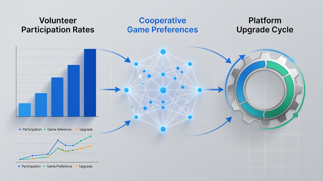Infographic breaking down platform upgrade timelines correlated with volunteer activity levels and co-op game engagement from recent surveys