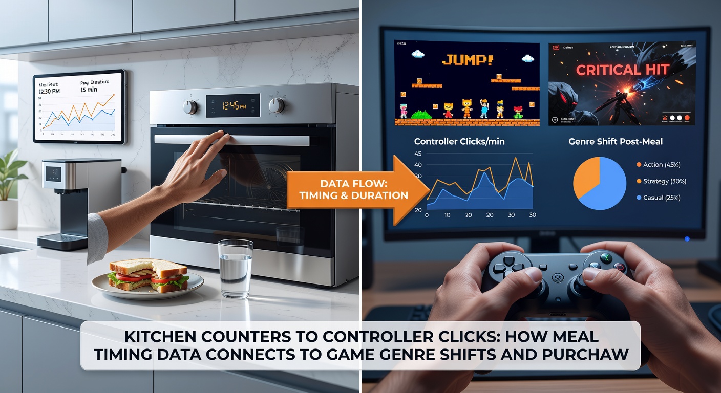Side-by-side comparison charts displaying meal timestamp overlays on gaming purchase heatmaps
