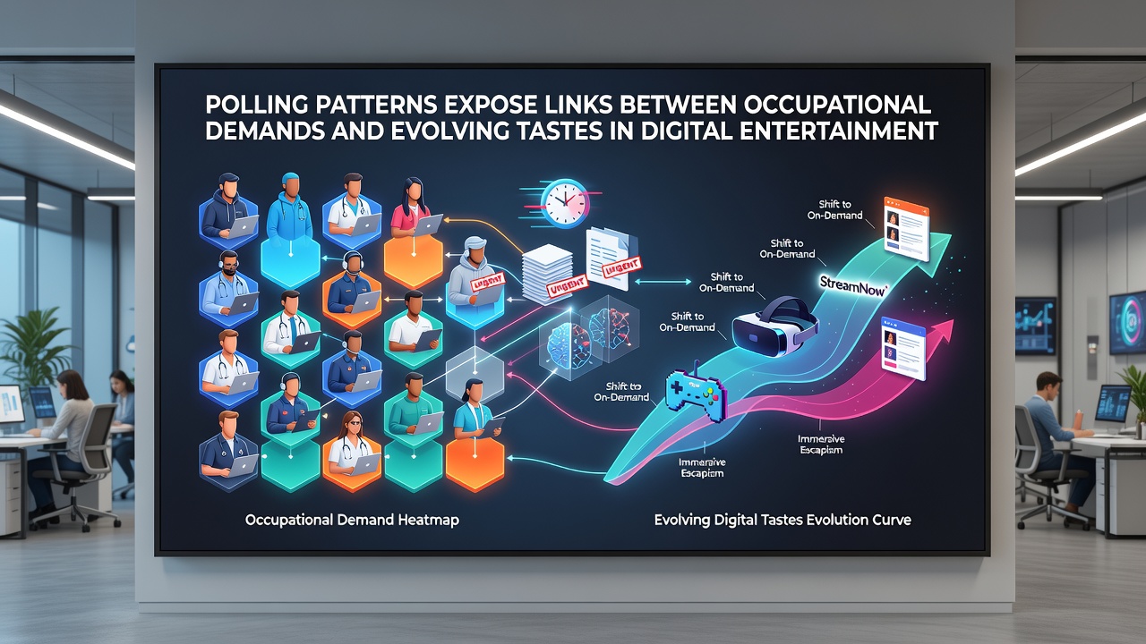 Infographic illustrating connections between job stress indicators and shifts toward short-form video platforms versus traditional streaming services
