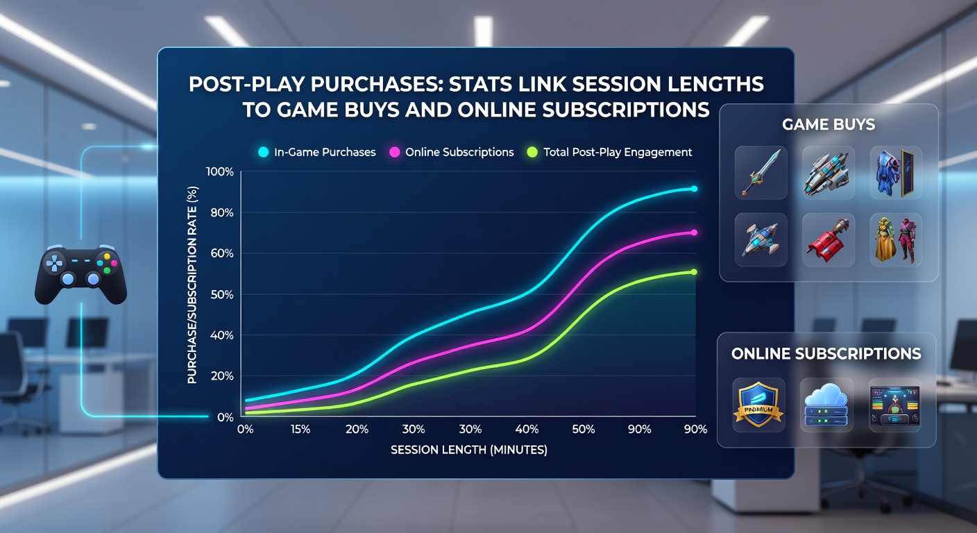 Infographic illustrating subscription renewal rates by session duration, with a line chart peaking at sessions over three hours and pie charts breaking down by platform