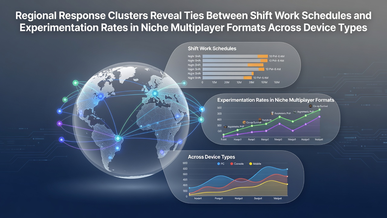 Regional maps displaying survey clusters that connect shift work patterns with multiplayer experimentation rates across gaming devices