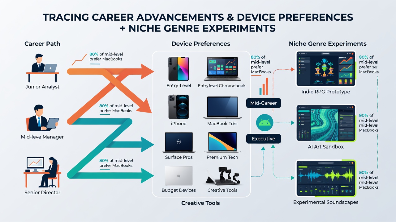 Infographic mapping multiplayer genre experiments to career stages and device usage patterns in 2026