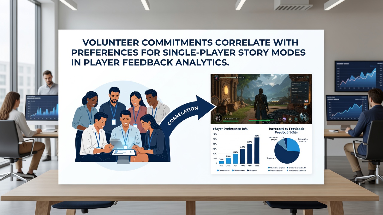 Graphs illustrating player feedback on game modes segmented by volunteer commitment levels across different regions