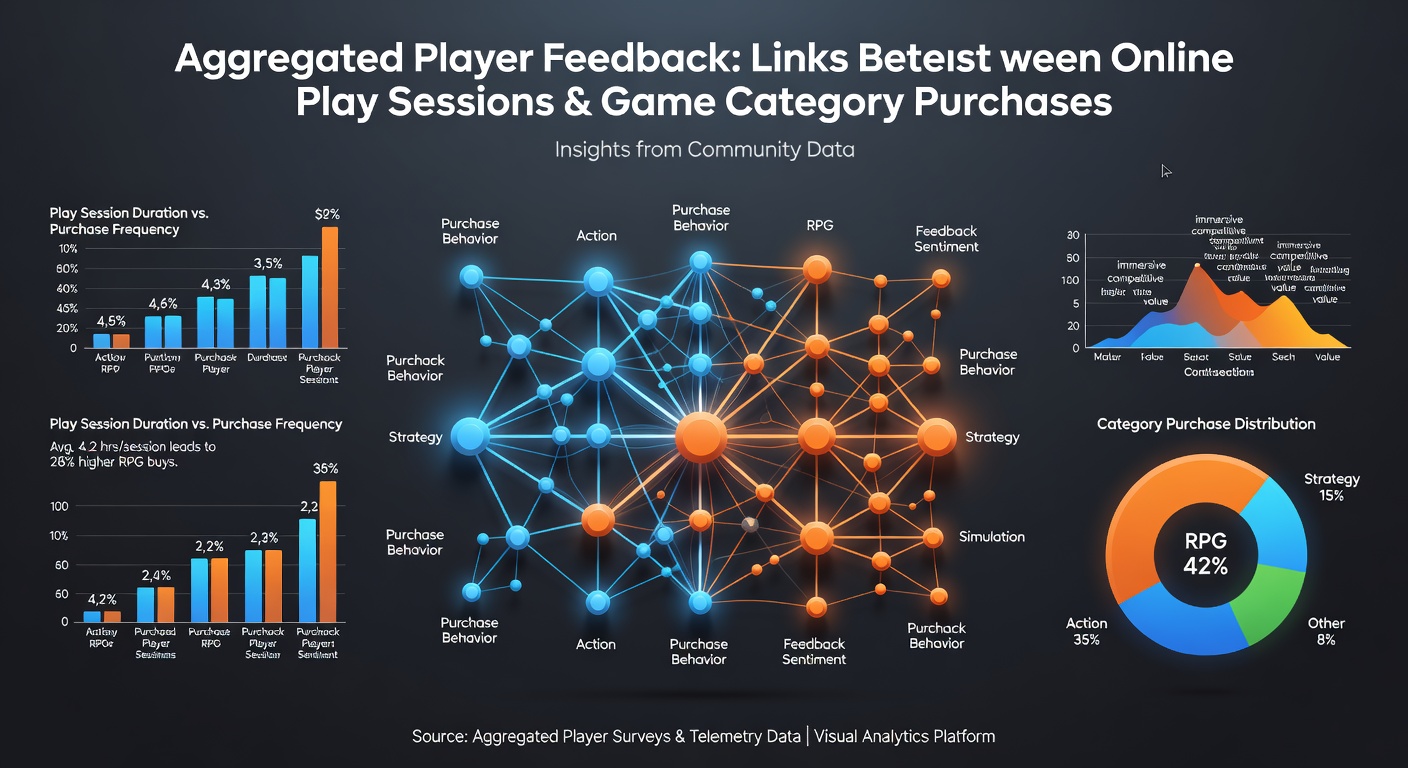 Aggregated player feedback charts showing online session patterns and game category purchase correlations from 2026 surveys